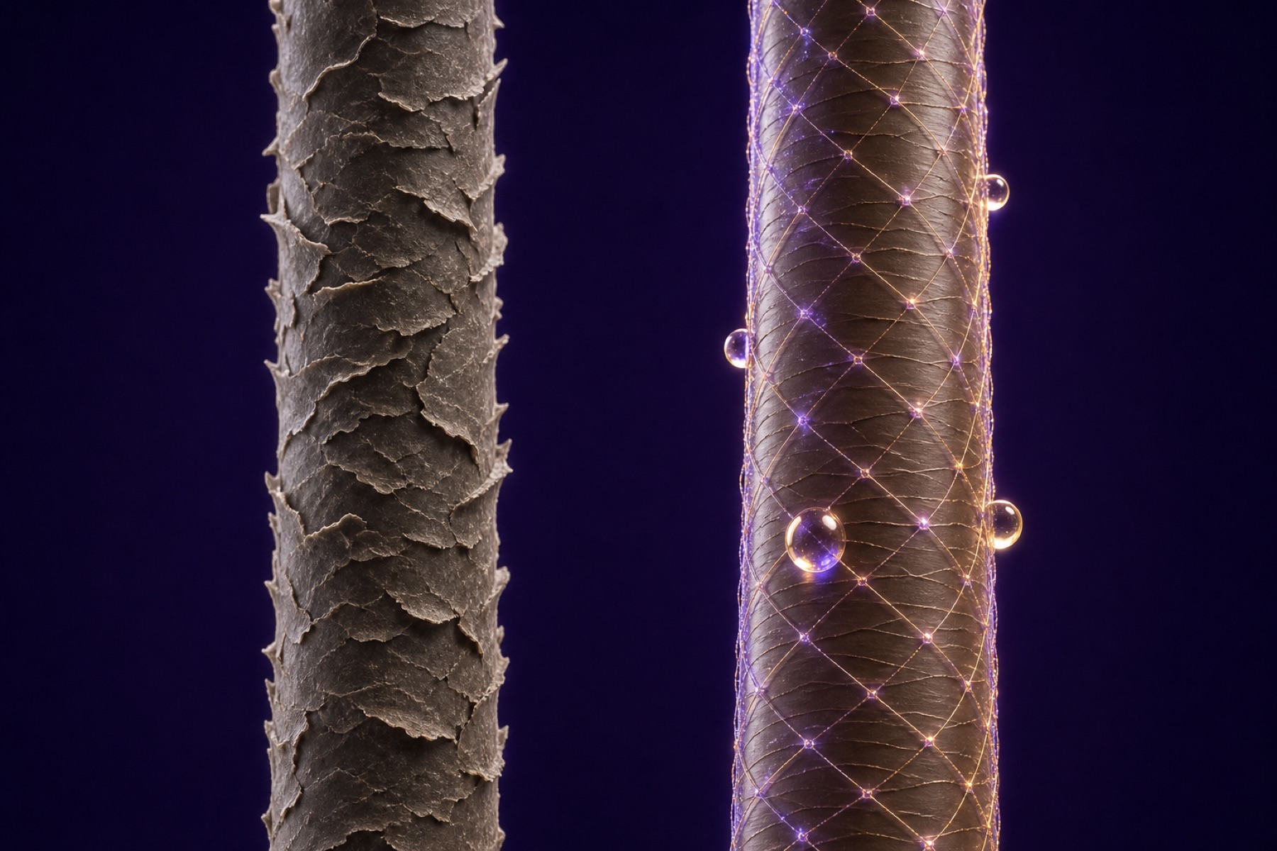Fibra capillare sotto stress termico e fibra protetta dalla barriera TRICOYAL